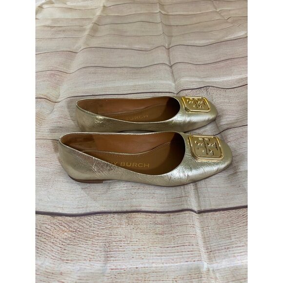 Tory Burch Women's Gold Georgia Metallic Leather Ballet Flats - 5 1/2M - Picture 4 of 8